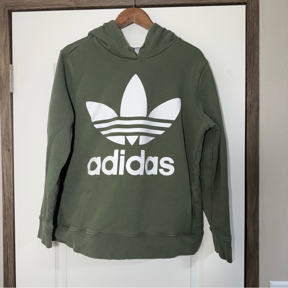 Adidas Olive Green Hoodie with White Logo